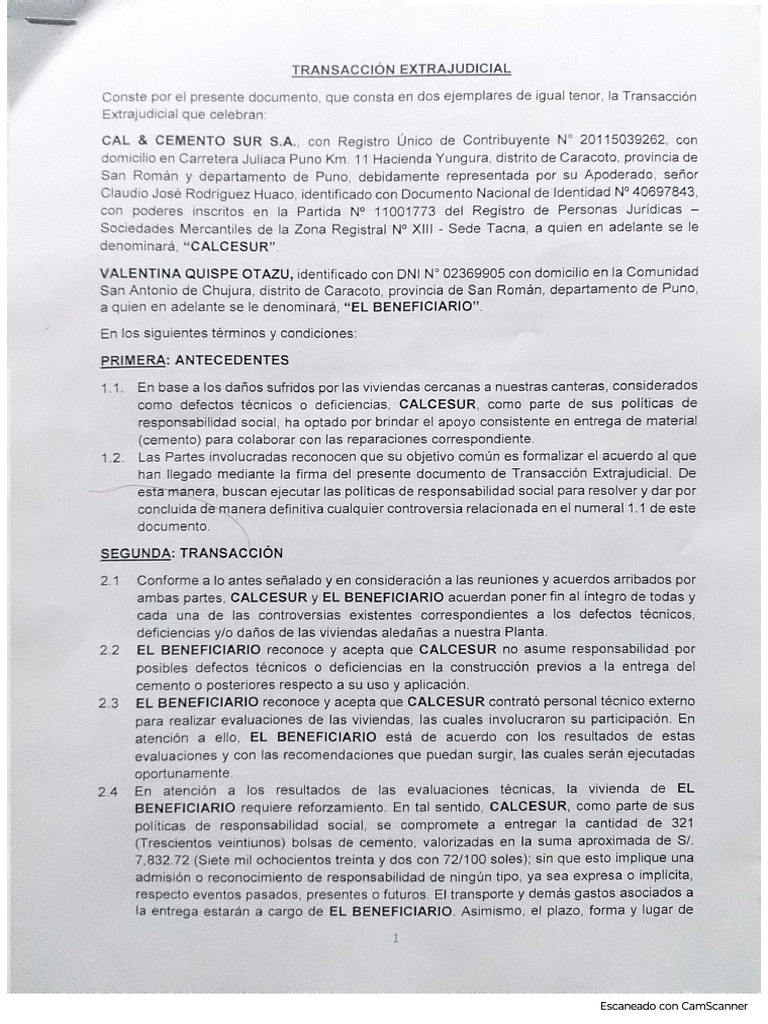 Transaccion Extrajudicial | PDF