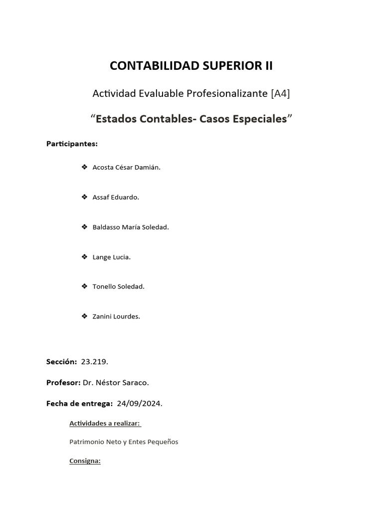 Contabilidad Superior II-AEP A4 | PDF | Contabilidad | Estado financiero