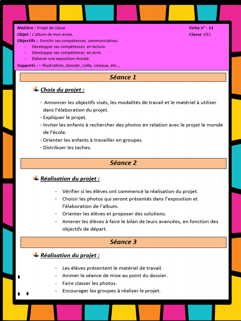 Projet de classe : Mon école CE1 | PDF