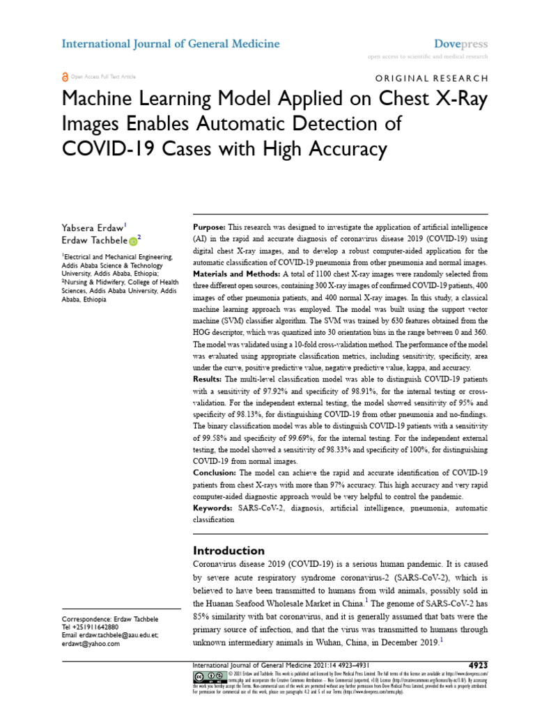 IJGM 325609 Machine Learning Model Applied On Chest X Ray Images ...