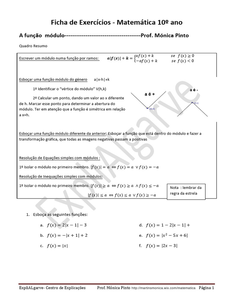 Exercícios de Função Módulo - 10º Ano | PDF | Matemática