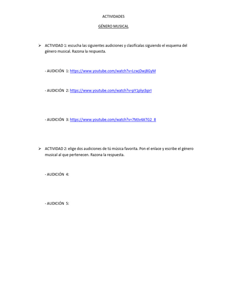 Actividades El Género Musical | PDF