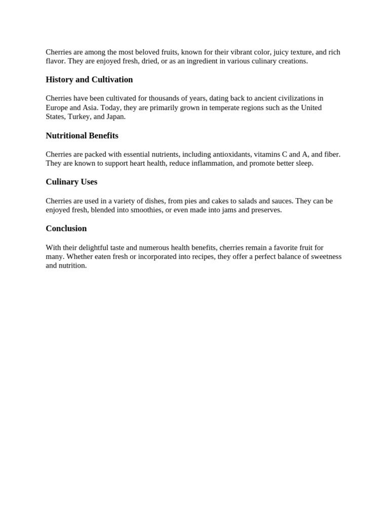Cherries: History, Benefits, and Uses | PDF
