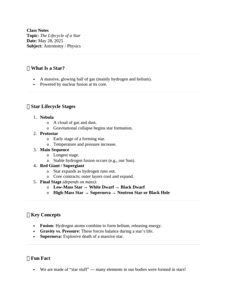 Star Lifecycle Explained: Stages & Facts | PDF