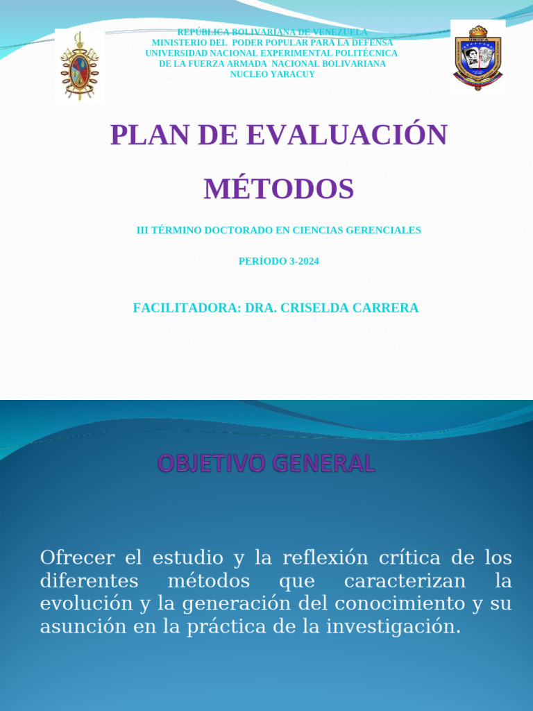 0 Plan de Evaluacion Metodos | PDF | Teoría | Science