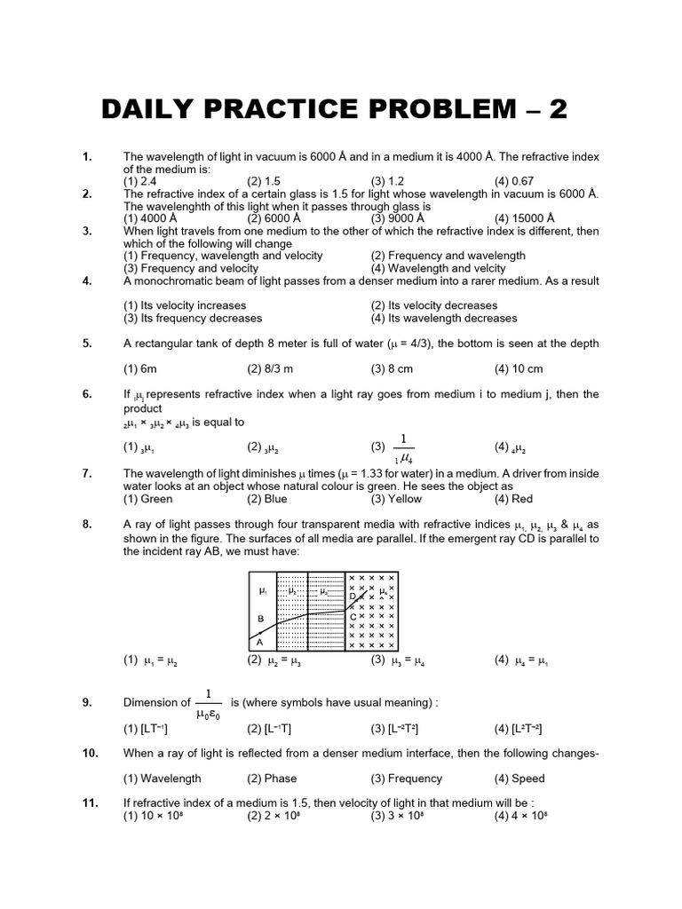 Daily Practice Problem 2 Jagruk Batch | PDF | Refraction | Refractive Index