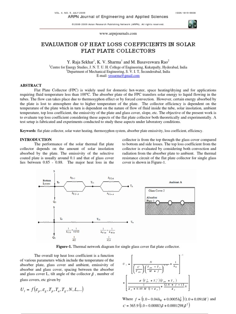 Evaluation of Heat Loss Coefficients in Solar | PDF | Heat Transfer ...