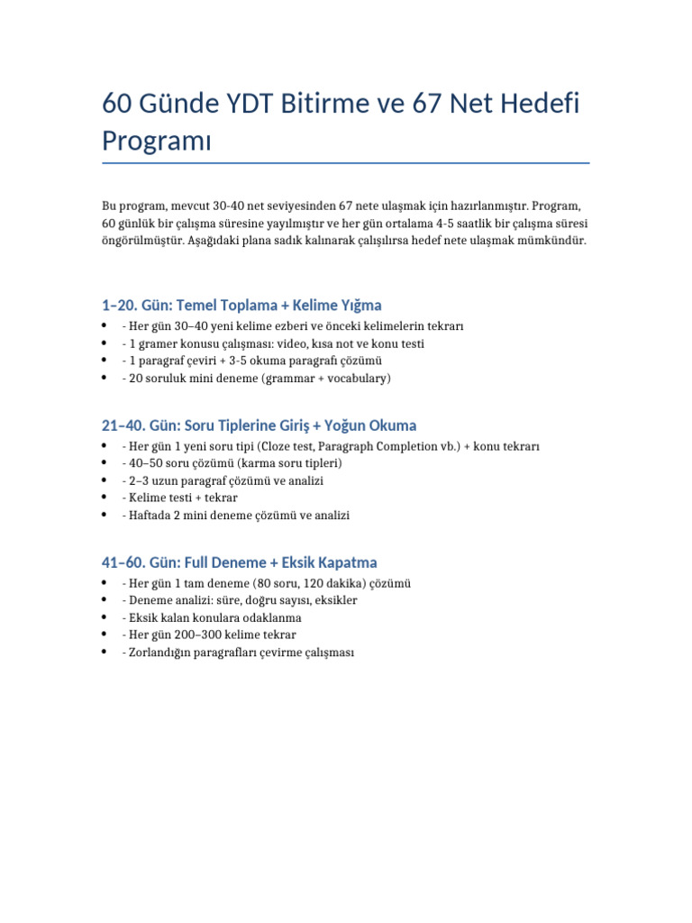 YDT 60 Gunluk Program | PDF