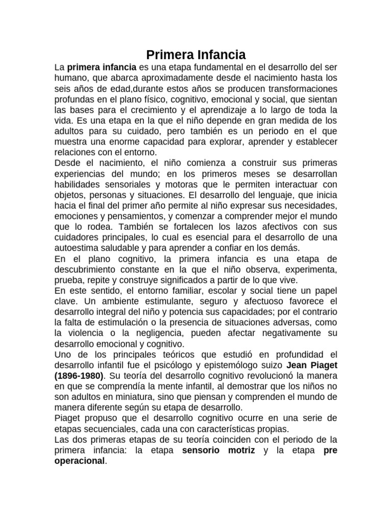 Desarrollo en la Primera Infancia | PDF | Esquema (psicología ...