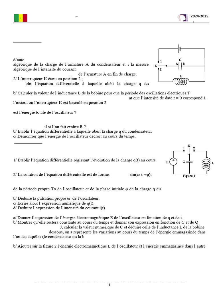 TD P10 TS2 24-25 KDG Oscillations Électriques Libres | PDF | Condensateur |  Inducteur