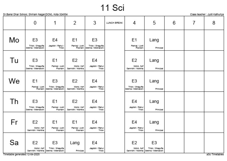 11 Sci Time-Table April 2025-1 | PDF