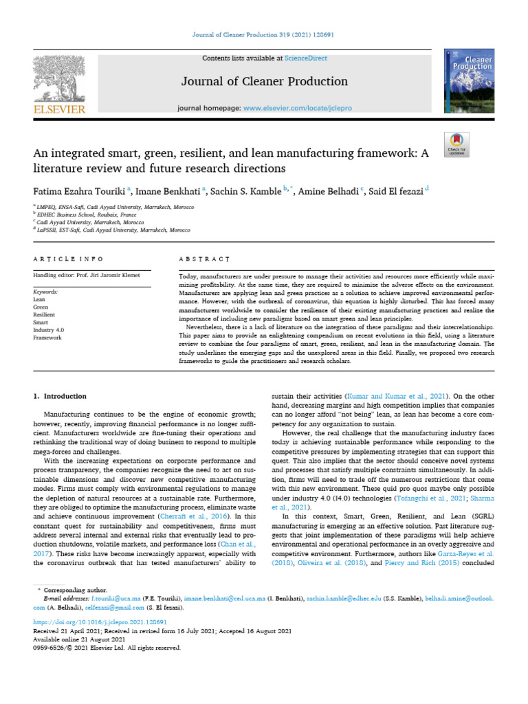 Smart Green Lean Manufacturing Framework | PDF | Sustainability | Lean ...