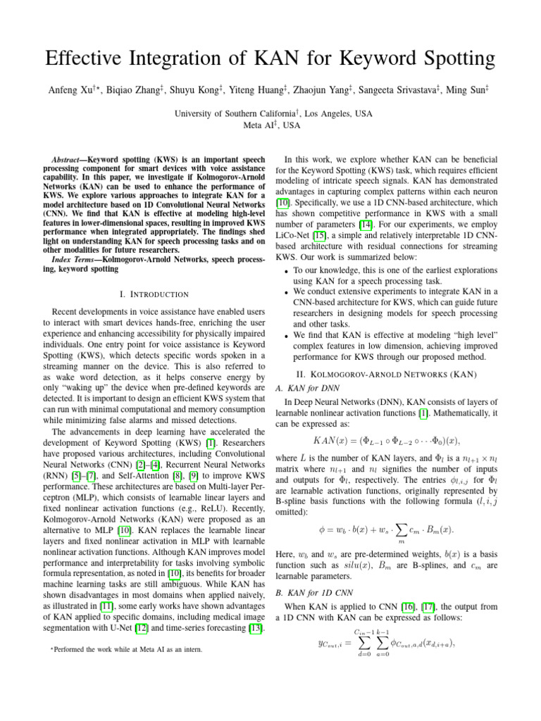 Enhancing Keyword Spotting with KAN | PDF | Deep Learning | Applied ...