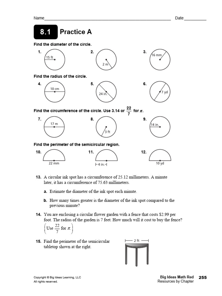 8.1 Circles &amp; Circumference Practice A | PDF