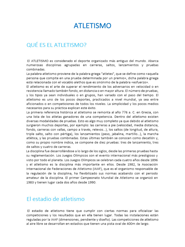 Introducción al Atletismo y sus Pruebas | PDF | Deporte del atletismo ...