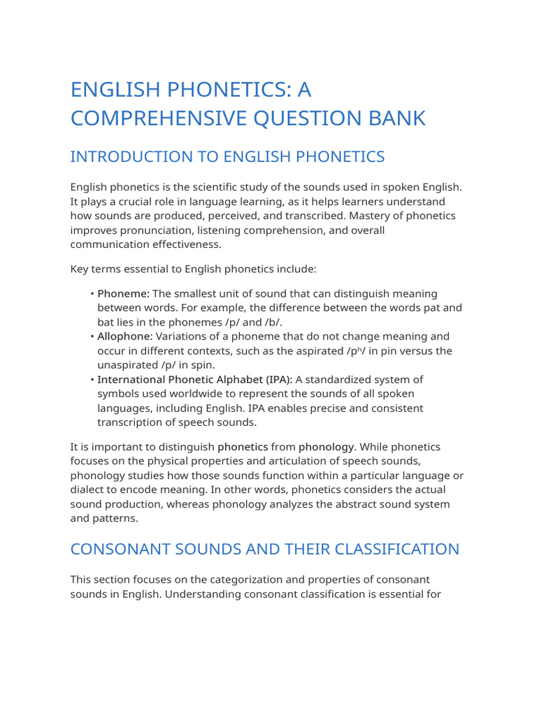 English Phonetics Question Bank | PDF | Vowel | Phonetics