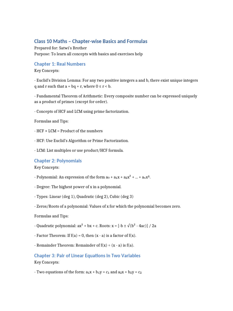 Class10 Maths Ch1 To Ch3 Satwi | PDF