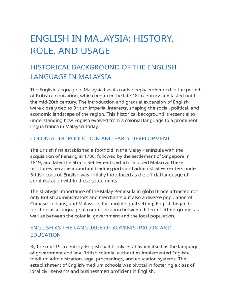 English Language in Malaysia - An Intro | PDF | English Language ...