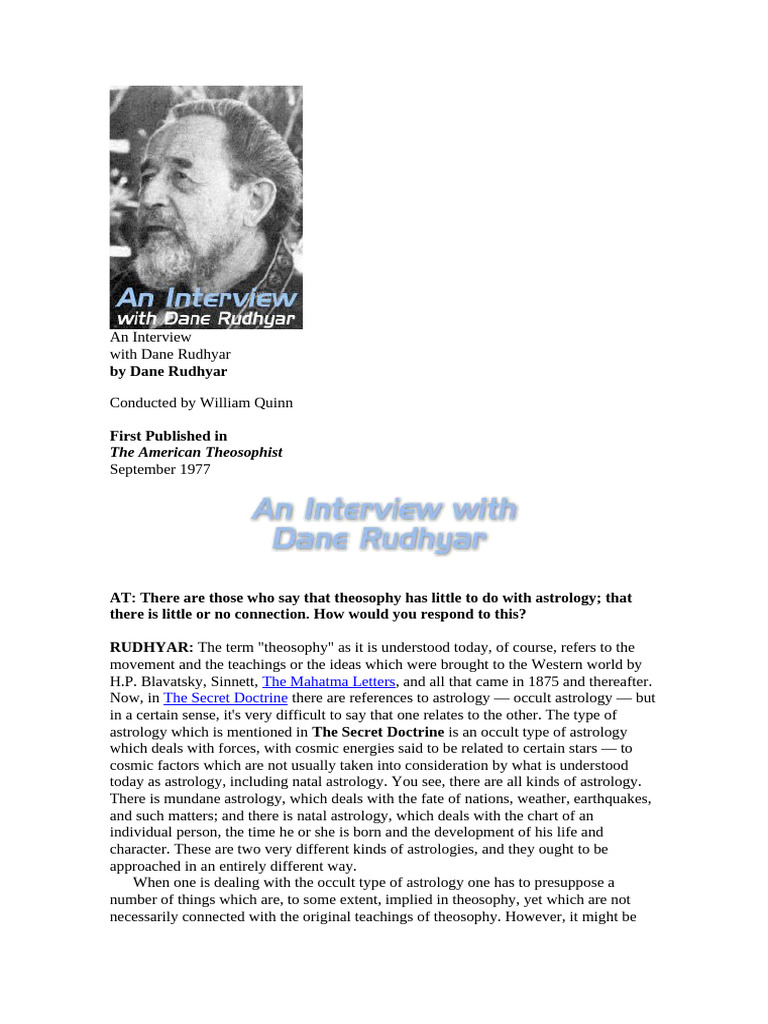 An Interview With Dane Rudhyar | PDF | Analytical Psychology | Theosophy