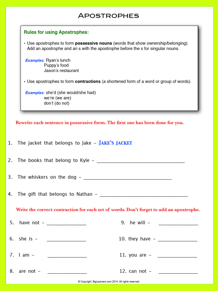 Apostrophe Usage: Rules and Exercises | PDF