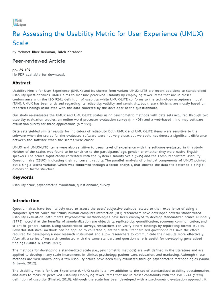 Evaluating UMUX and UMUX-LITE Scales | PDF | Psychometrics | Usability
