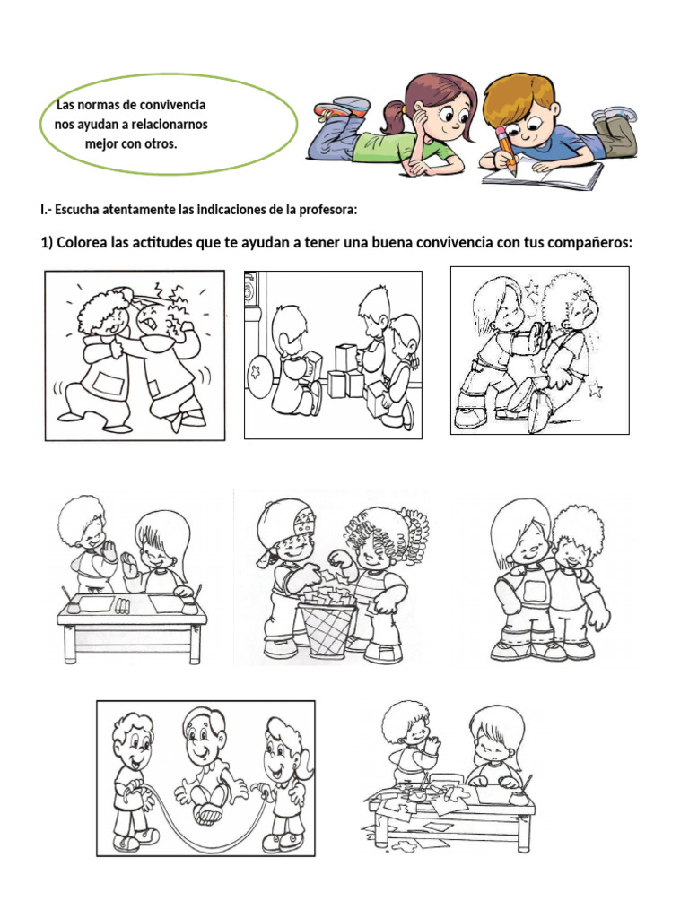 Normas de Convivencia Escolar para Colorear | PDF
