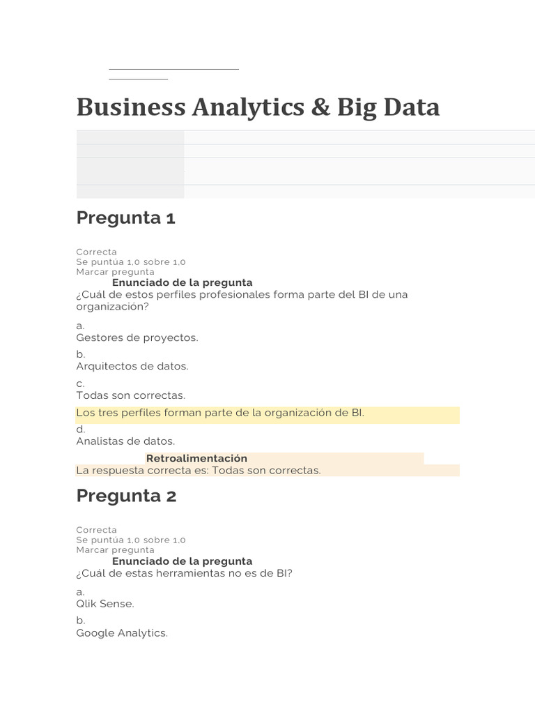 Evaluación de Business Analytics y BI | PDF | Big Data | Tecnologías de ...