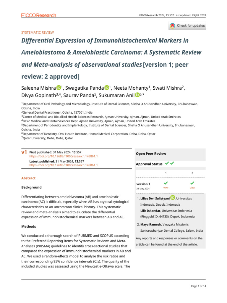 Immunohistochemical Markers in Ameloblastoma | PDF ...