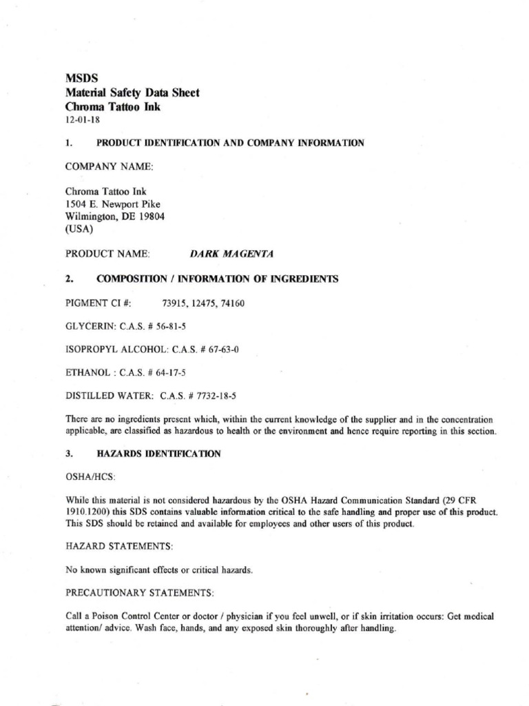 CHROMA Combined MSDS 9.22.2023 Vol1 | PDF