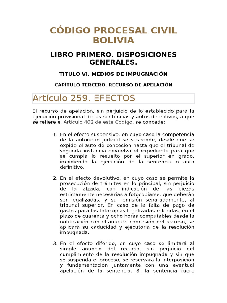 Código Procesal Civil Bolivia | PDF | Apelación | Ley procesal