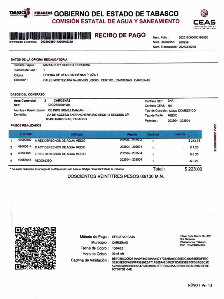 Recibo de Agua Cárdenas 2025 | PDF