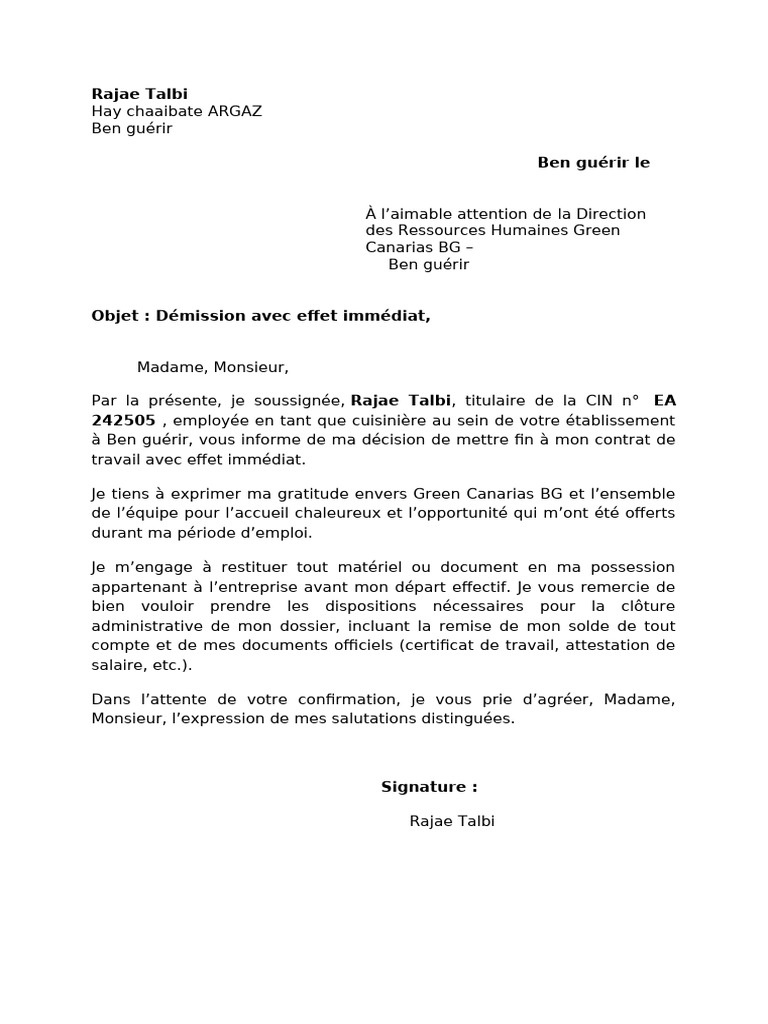 Démission de Rajae Talbi | PDF