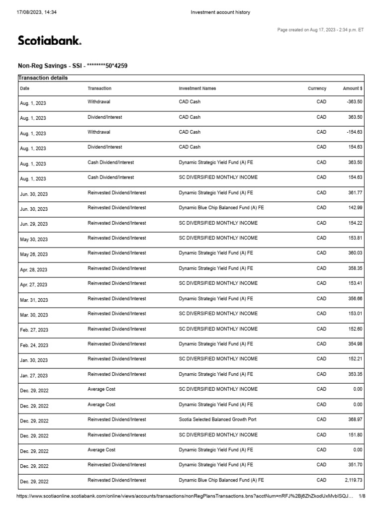 Investment Account Transaction History | PDF | Dividend | Interest