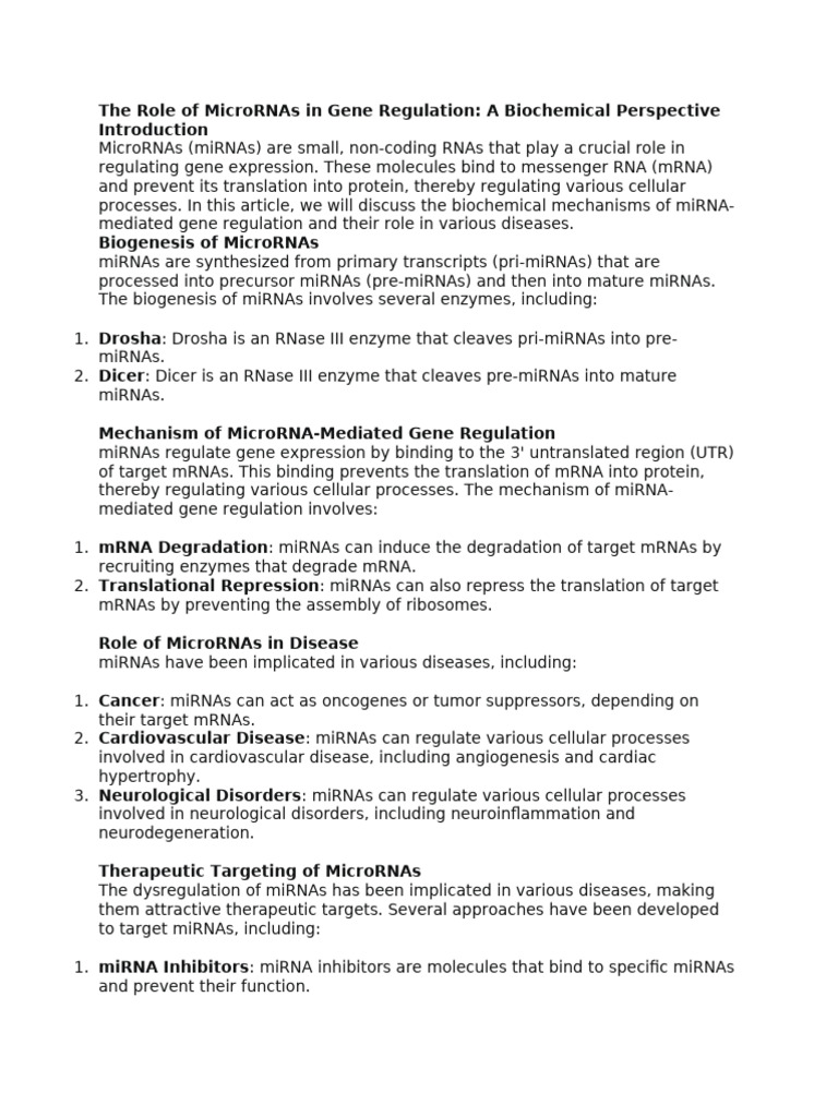 The Role of MicroRNAs in Gene Regulation | PDF | Micro Rna | Messenger Rna
