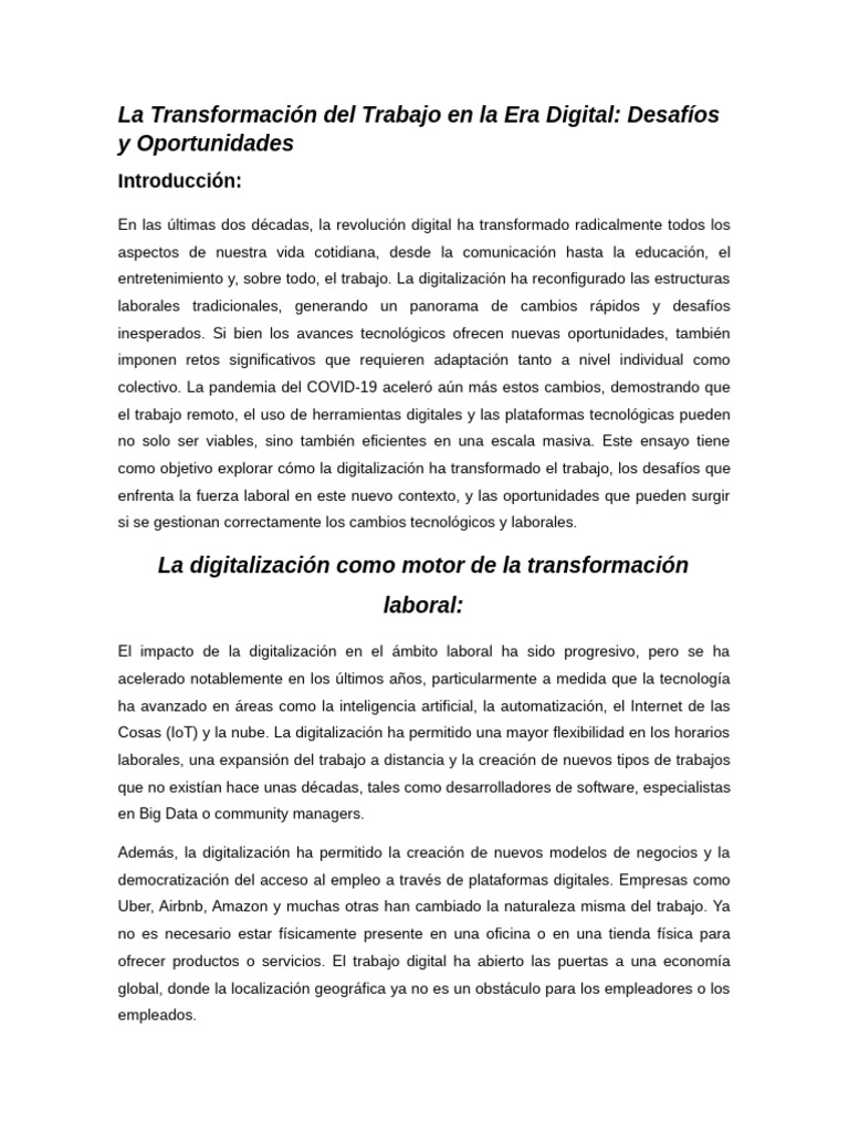 La Transformación Del Trabajo en La Era Digital | PDF | Derecho laboral ...