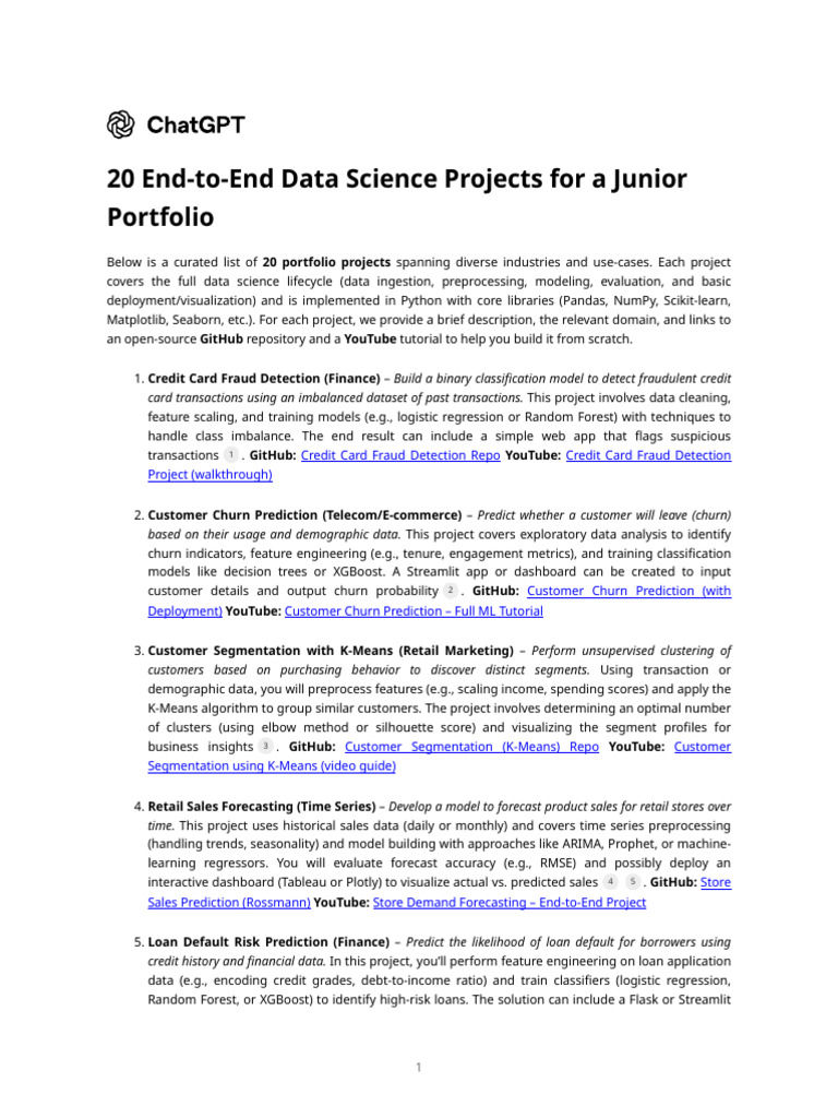 20 End-to-End Data Science Projects For A Junior Portfolio | PDF | Time  Series | Statistical Classification