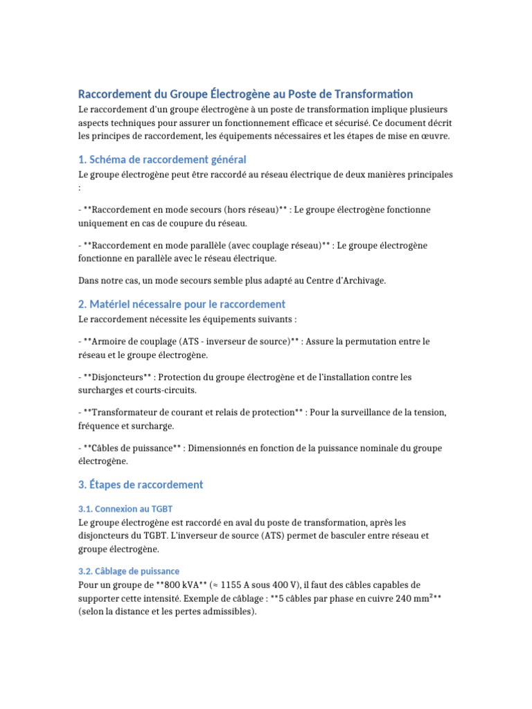 Raccordement d'un Groupe Électrogène PDF — free download