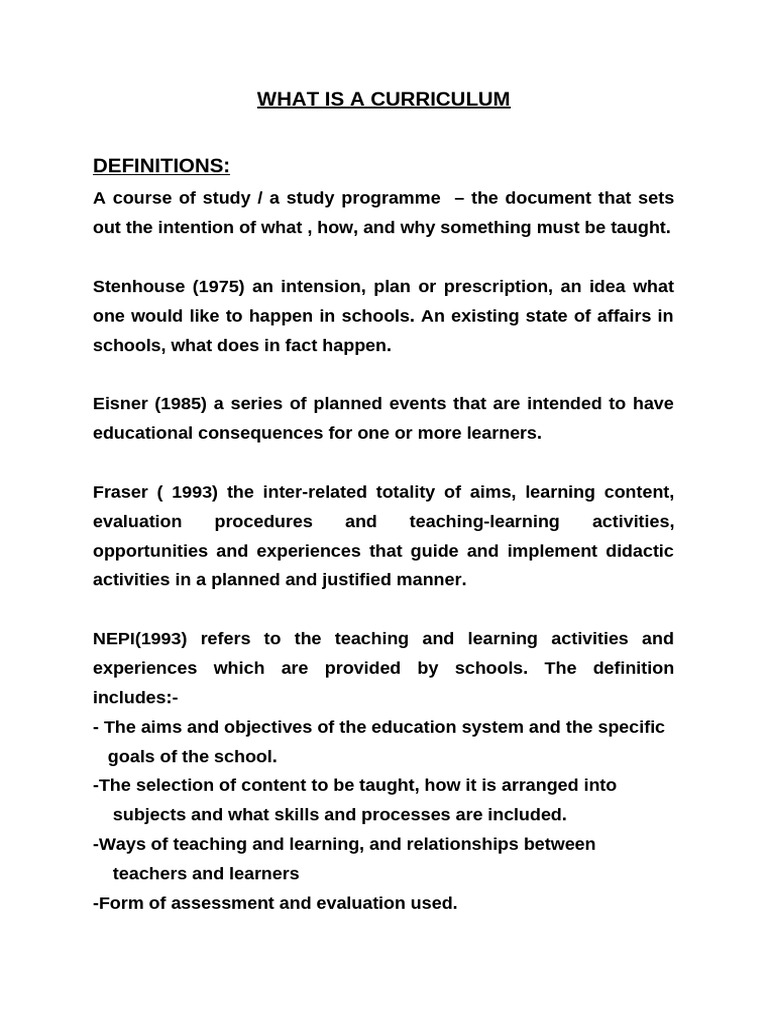 Understanding Curriculum Definitions and Types | PDF | Curriculum ...