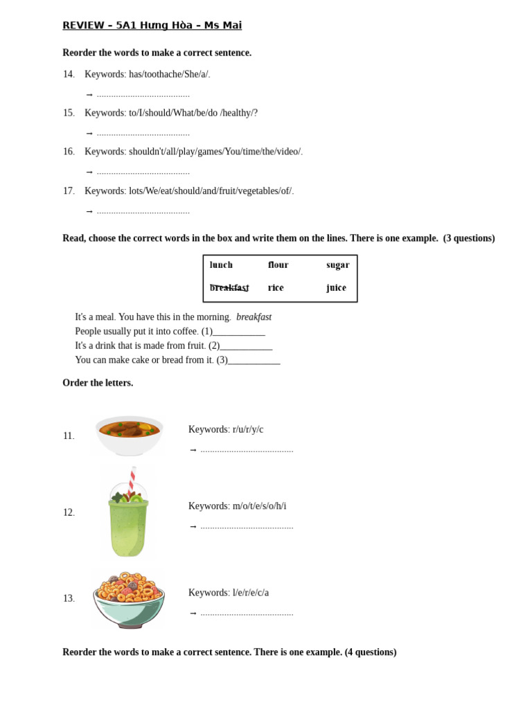 English Language Practice Exercises | PDF | Lunch | Food And Drink ...