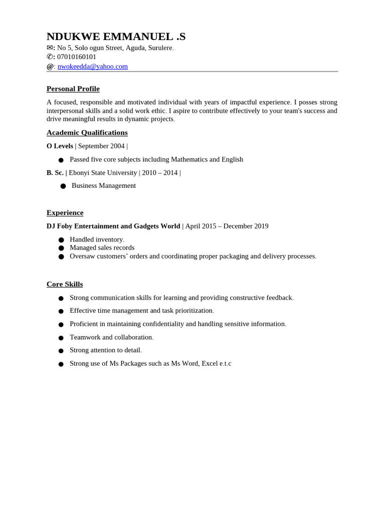 Ndukwe Emmanuel's CV | PDF