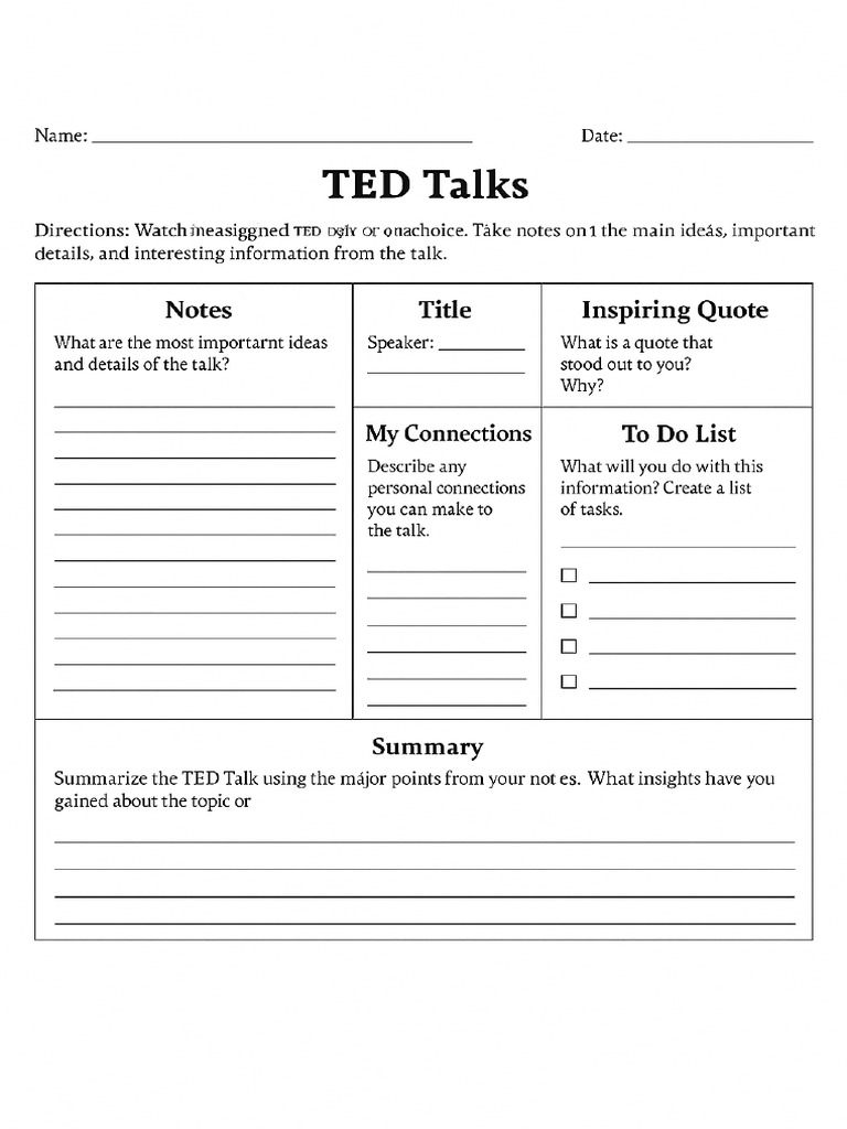 TED Talks Worksheet Final 50pages | PDF