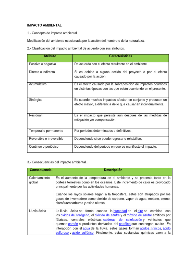 Clasificación y consecuencias del impacto ambiental | PDF ...