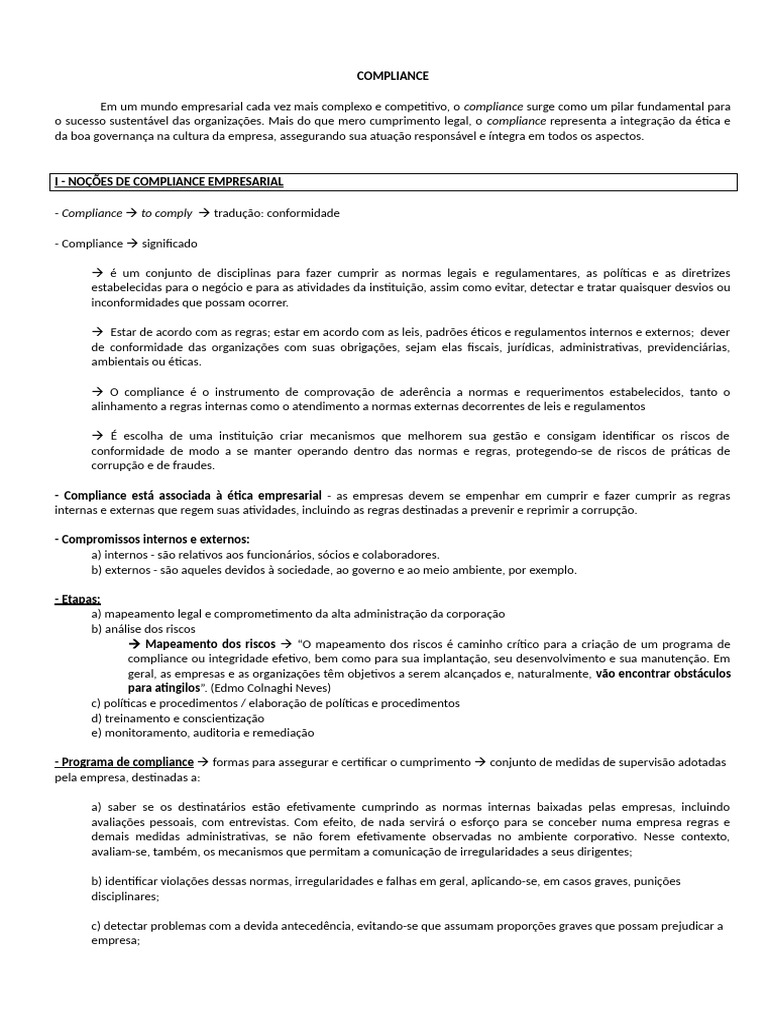 Importância do Compliance Empresarial | PDF | Conformidade regulatória ...