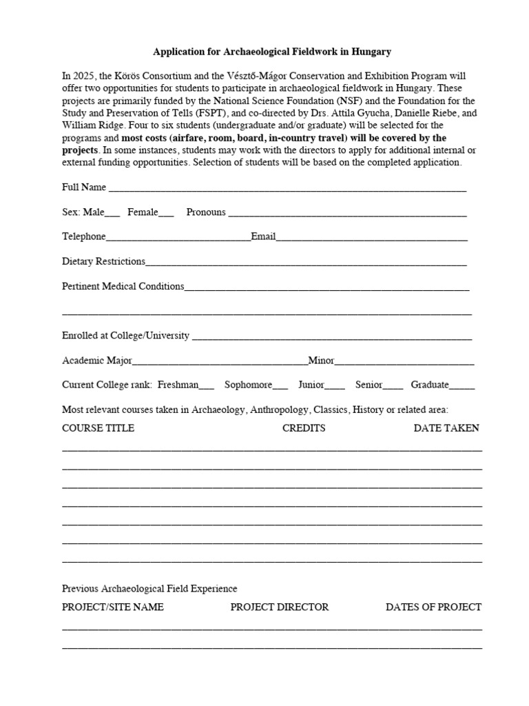 Archaeological Fieldwork Application 2025 | PDF | Liberal Arts Education