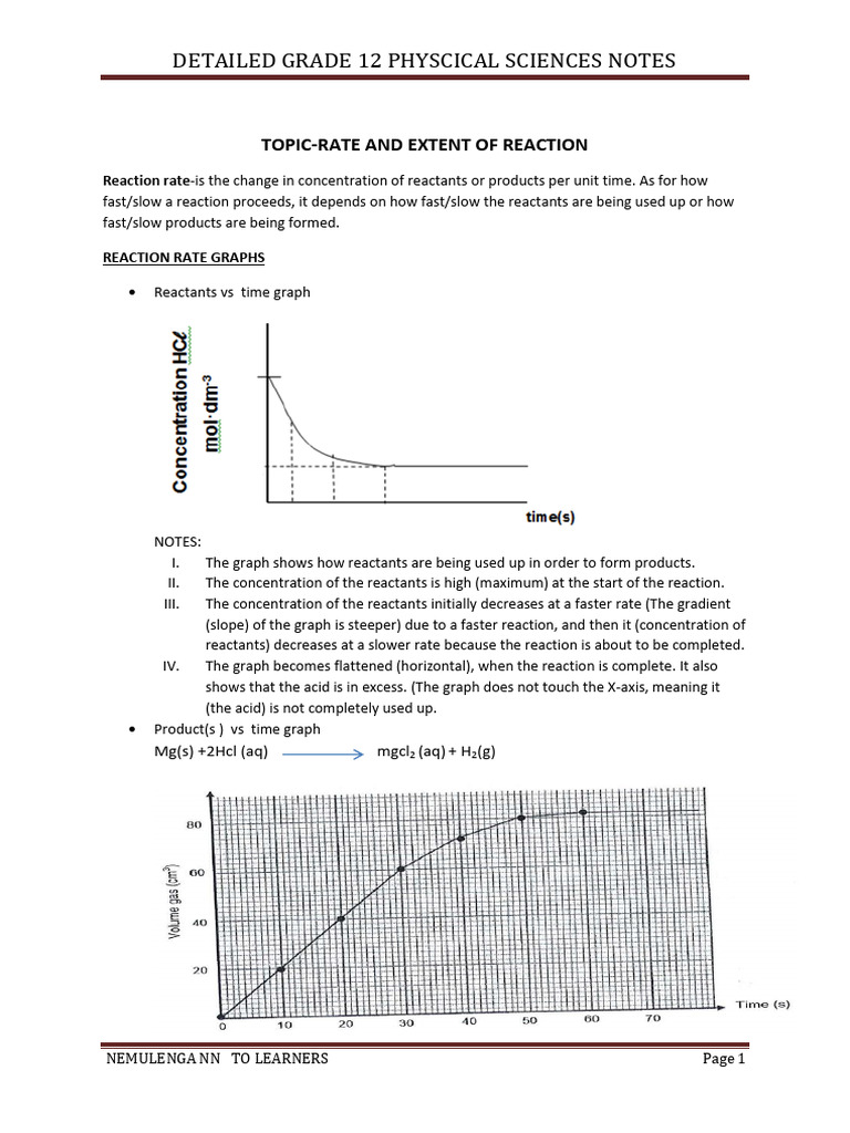 Grade 12 Reaction Rates Study Guide | PDF | Chemical Kinetics ...