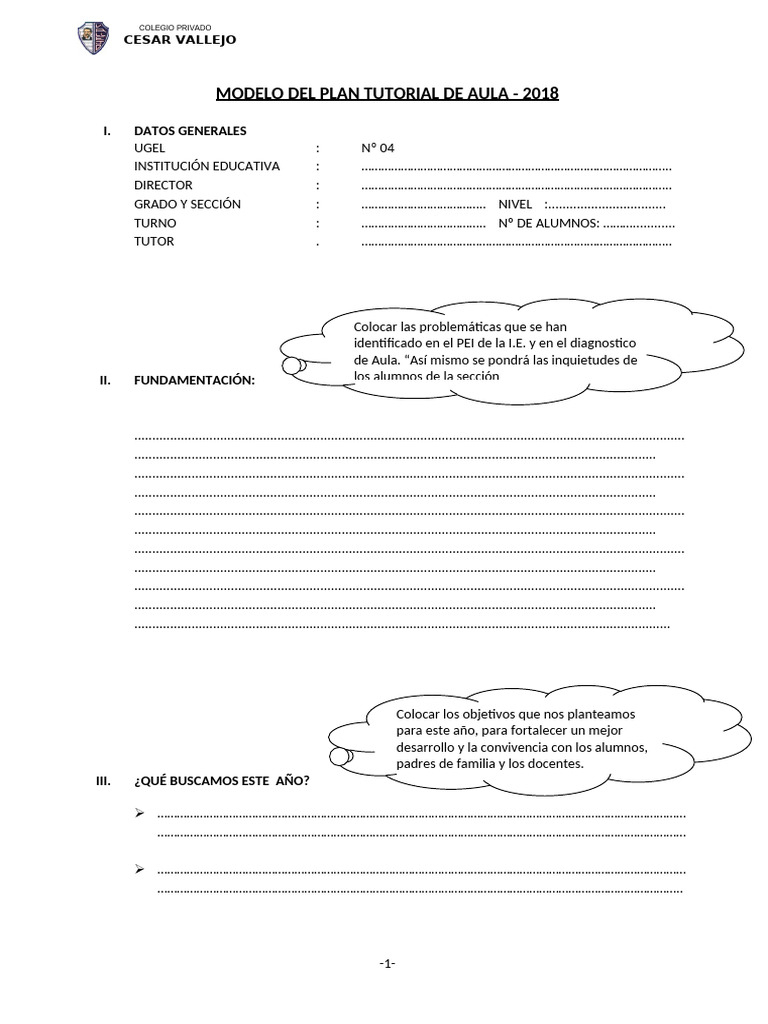 Modelo Del Plan Tutorial de Aula 2018-Corregido Inic-Prim-Sec | PDF