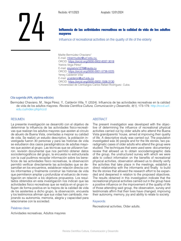 Actividades recreativas y calidad de vida en mayores | PDF | Adultos ...
