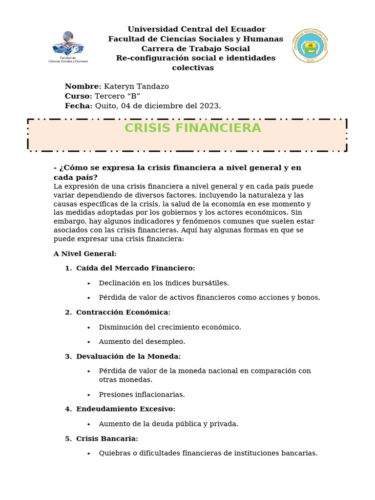 Crisis Financiera: Causas y Efectos | PDF | Crisis financiera | Deuda