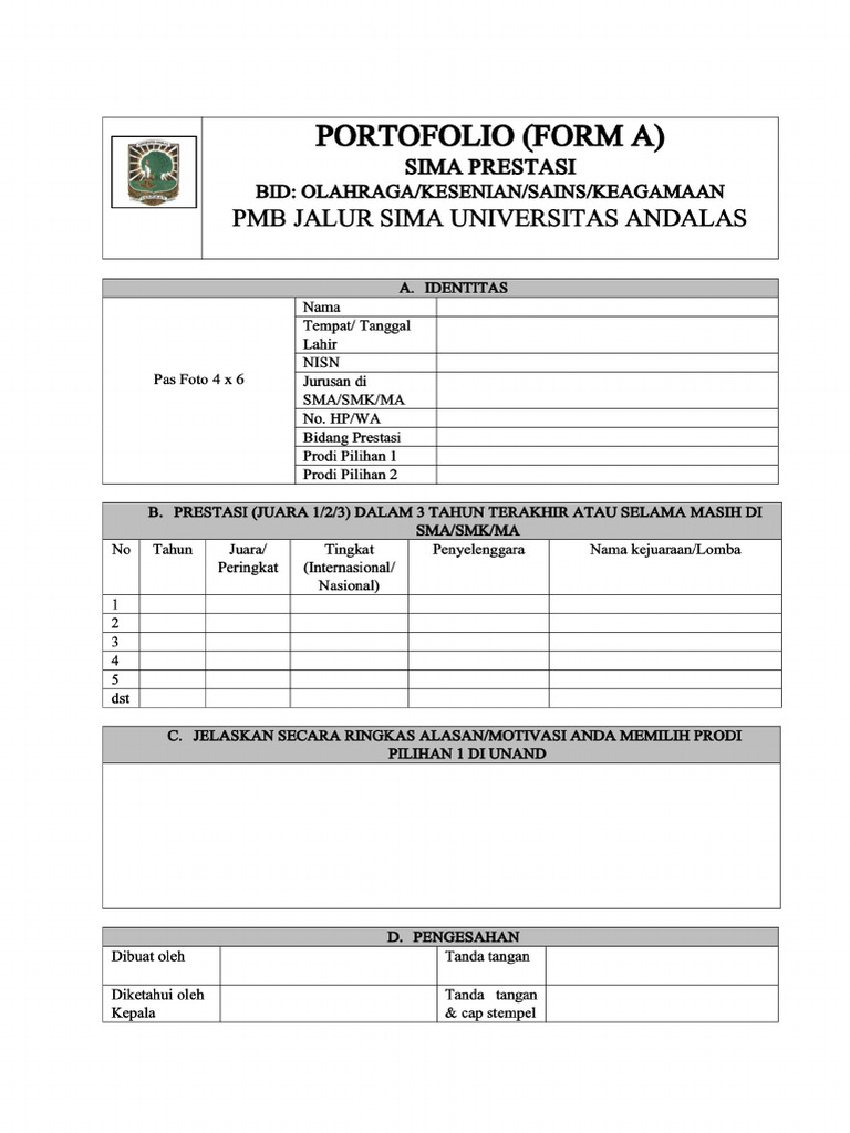 Form A Portofolio Sima Prestasi 2025 | PDF