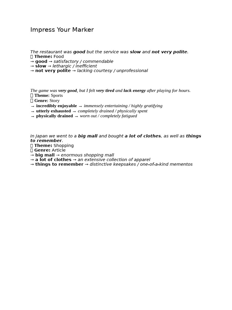 VOCAB Impress Your Marker | PDF